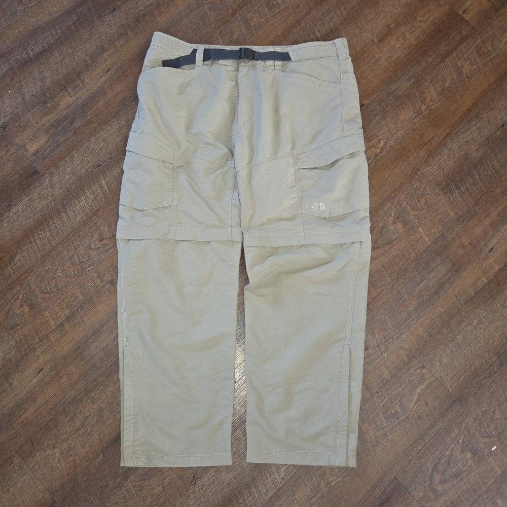 The North Face Convertible Cargo Pants Mens XL Khaki Belted Hike Outdoor 38x29